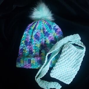 Colorful Knit Beanie and purse Set